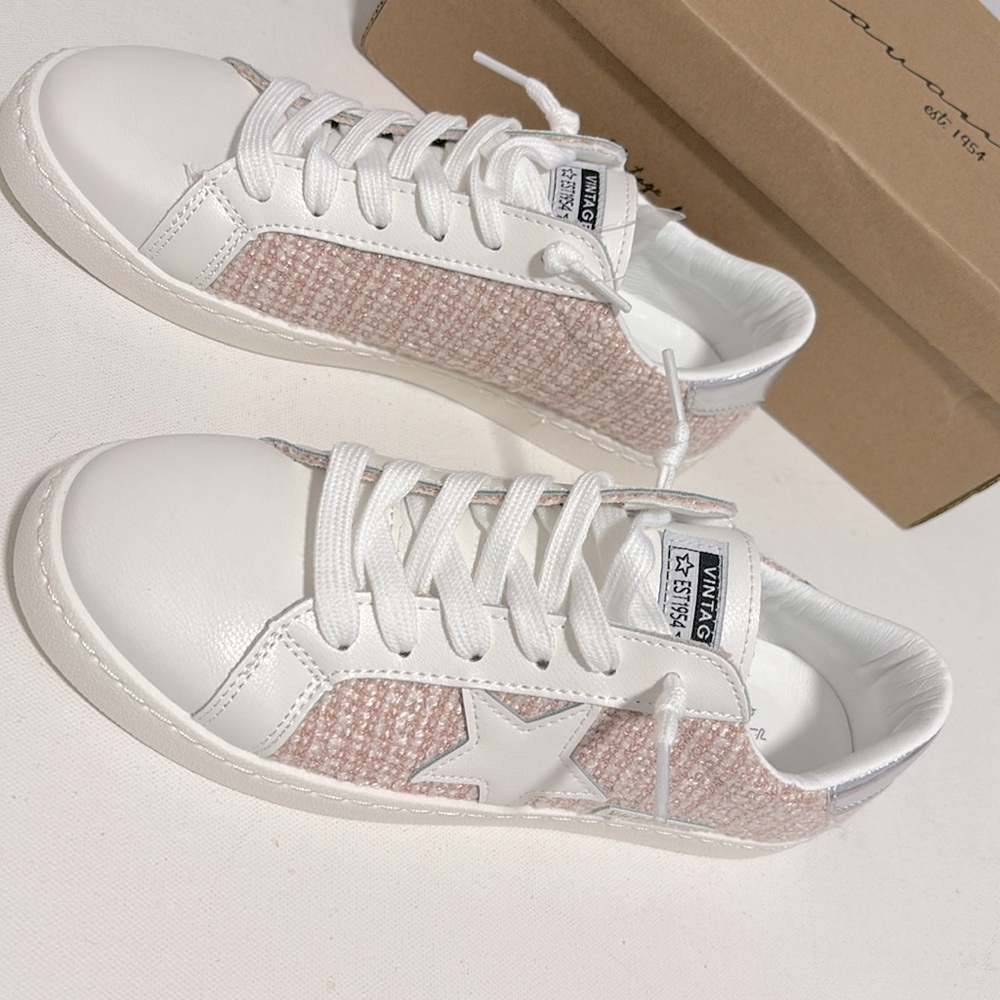 New Vintage Havana CARLA PINK TWEED FASHION SNEAKER in pink/white - Picture 3 of 9